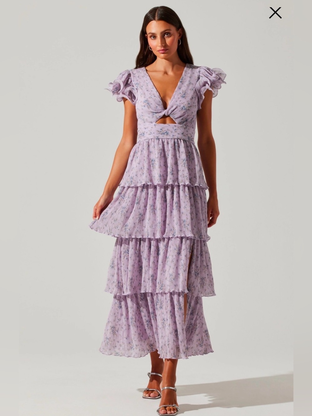 Astr Lavender Floral Tiered Maxi Dress with Cutout